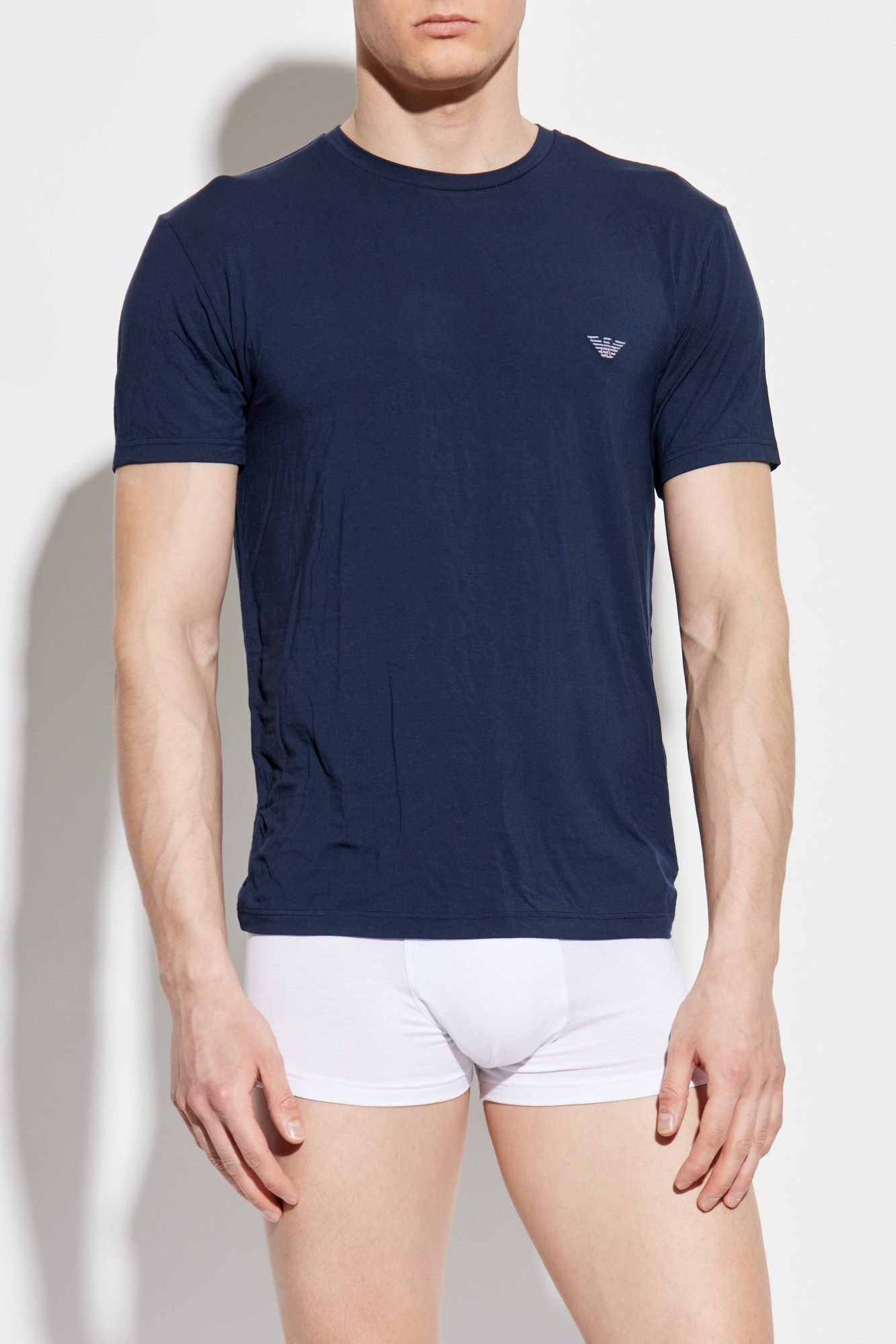 Navy blue Underwear T-shirt with embroidered logo Emporio
